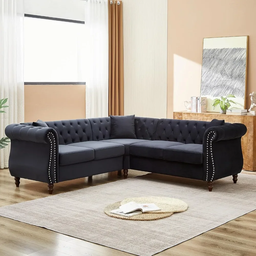 83.5" Oversized L-Shaped Corner Velvet Couch,Heavy Duty Solid Wood Frame and Sturdy Wood Legs,5-Seater Corner Sofas
83.5" Oversized L-Shaped Corner Velvet Couch,Heavy Duty Solid Wood Frame and Sturdy Wood Legs,5-Seater Corner Sofas