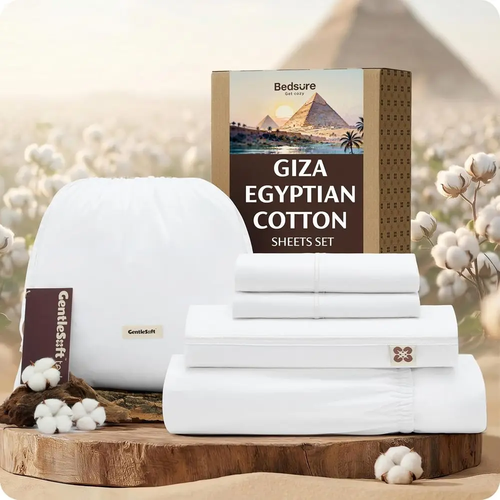 King Size Egyptian Cotton Sheets - 18 Deep Pocket, 4-Strap, Breathable Sateen Weave Bed Sheets (White)
King Size Egyptian Cotton Sheets - 18 Deep Pocket, 4-Strap, Breathable Sateen Weave Bed Sheets (White)