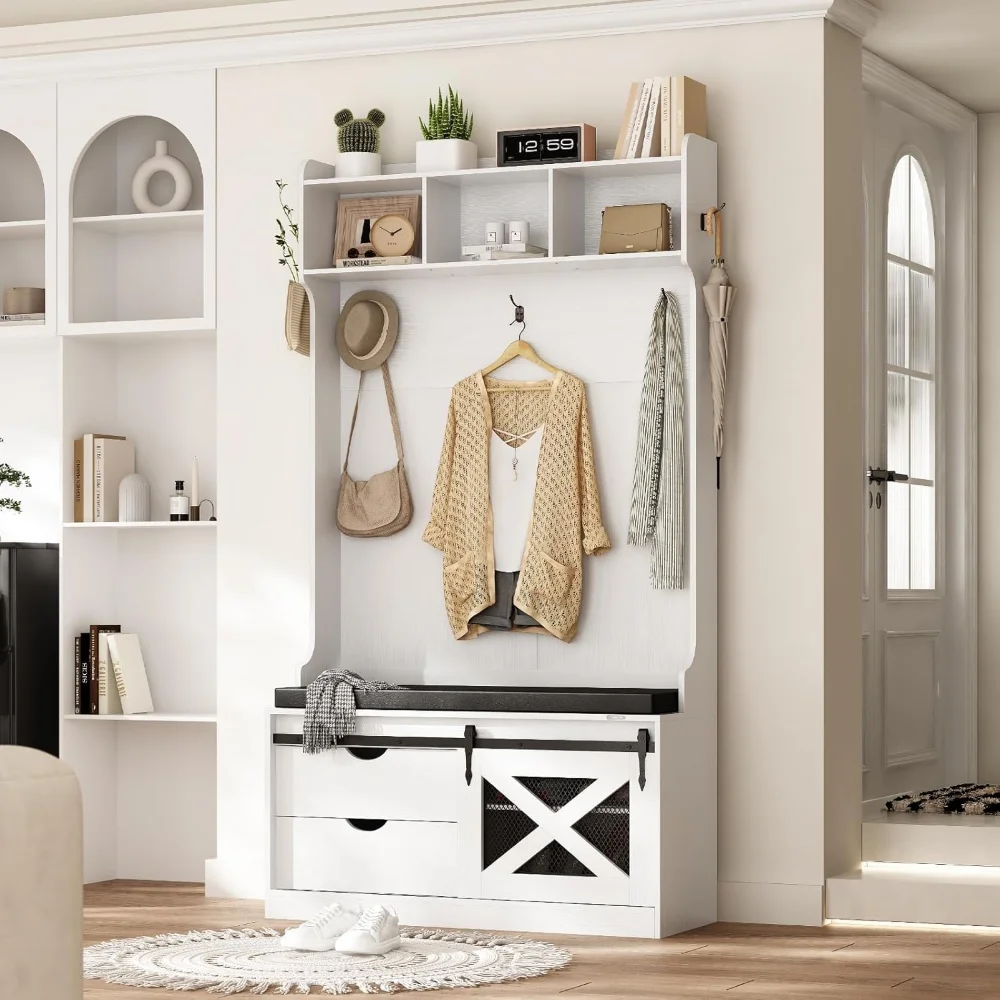 Entryway Hutch with Bench, Hall Tree with Storage Bench, Farmhouse Entryway with Coat Rack, 6-in-1 Coat Rack
Entryway Hutch with Bench, Hall Tree with Storage Bench, Farmhouse Entryway with Coat Rack, 6-in-1 Coat Rack