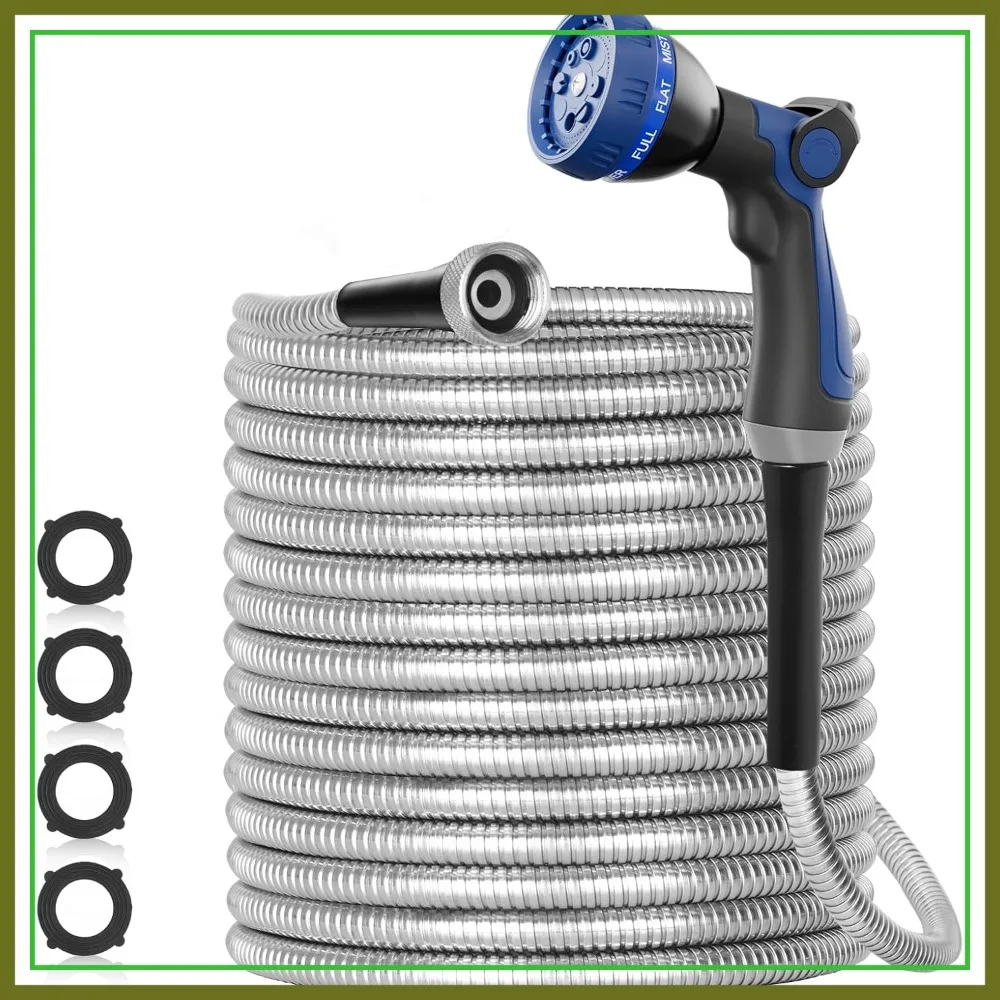 100ft Stainless Steel Garden Hose, Heavy Duty Water Pipe with Nozzles for Yard - Flexible, Never Kink & Tangle, Puncture Resistant
100ft Stainless Steel Garden Hose, Heavy Duty Water Pipe with Nozzles for Yard - Flexible, Never Kink & Tangle, Puncture Resistant