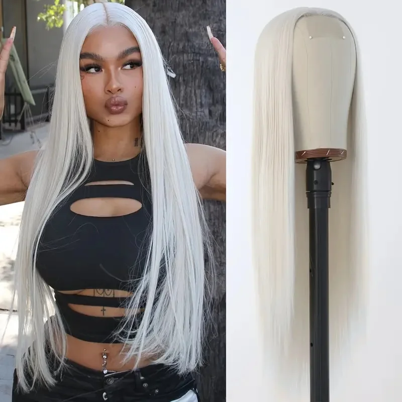 Platinum White Color Synthetic Heat Resistant 13x3 Lace Frontal Long Silky Straight Hair Wig For Women Cosplay Wig High Density
Platinum White Color Synthetic Heat Resistant 13x3 Lace Frontal Long Silky Straight Hair Wig For Women Cosplay Wig High Density
