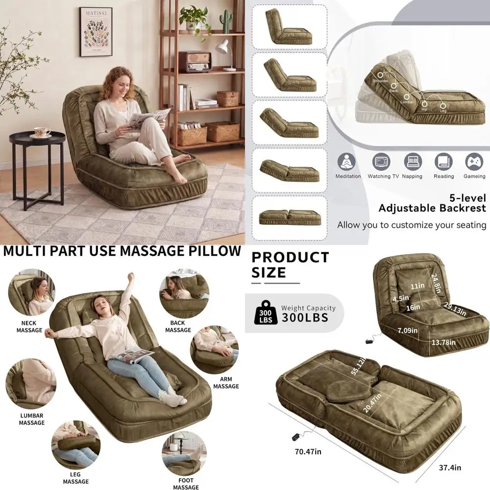 Green 5-Position Adjustable Oversized Lounge Chair with Massage Pillow for Living Room and Gaming
Green 5-Position Adjustable Oversized Lounge Chair with Massage Pillow for Living Room and Gaming