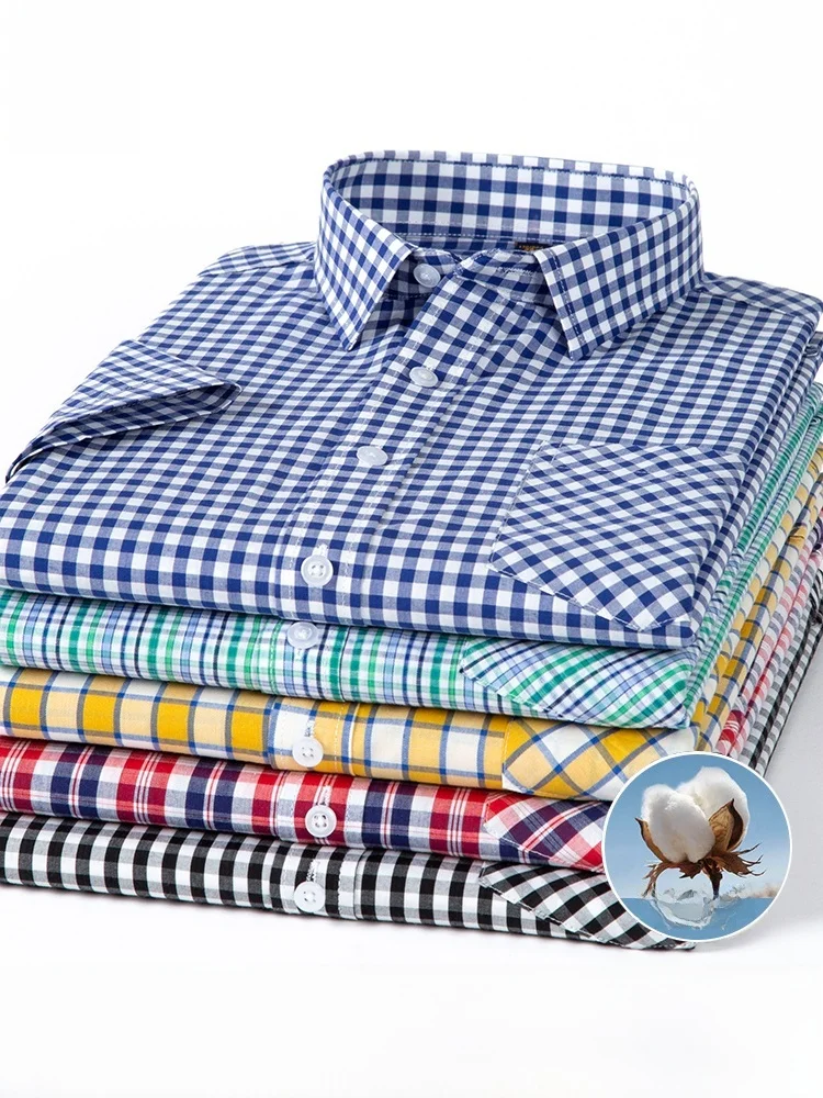 Летняя мужская повседневная рубашка в клетку из 100% хлопка, тонкая, дышащая, антистатическая, устойчивая к выцветанию
Летняя мужская повседневная рубашка в клетку из 100% хлопка, тонкая, дышащая, антистатическая, устойчивая к выцветанию