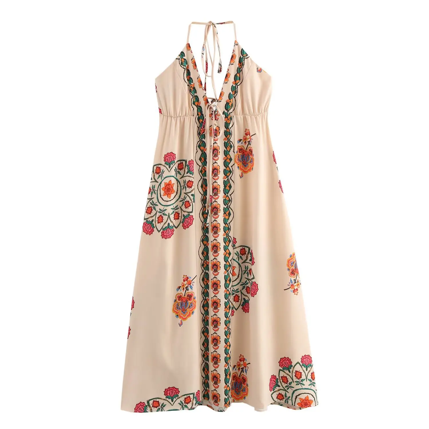 2025 Summer Backless Holiday Style Floral Printed Dress Women V-Neck Lace-Up Halter Bohemian Beach Dress Casual Female Vestidos
2025 Summer Backless Holiday Style Floral Printed Dress Women V-Neck Lace-Up Halter Bohemian Beach Dress Casual Female Vestidos