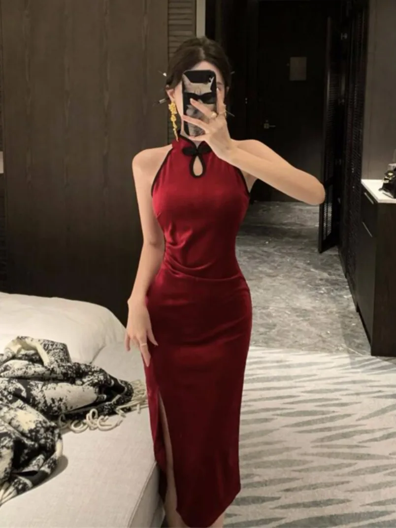 New Chinese Sle Svel Velvet Dr Women's Autumn Winter Red Slimming High Slit Bodycon Dr Sexy
New Chinese Sle Svel Velvet Dr Women's Autumn Winter Red Slimming High Slit Bodycon Dr Sexy