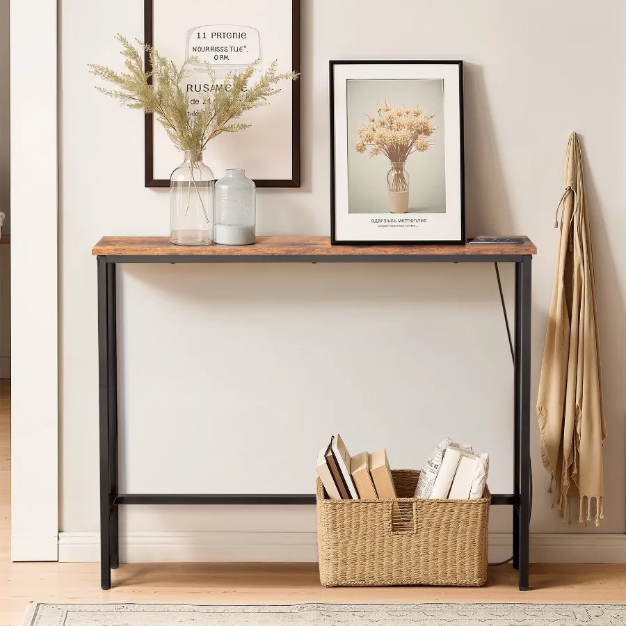 39.4in Narrow Console Sofa Table with Power Outlets and USB Ports Skinny Couch Table with Metal Frame and Charge Station with 4
39.4in Narrow Console Sofa Table with Power Outlets and USB Ports Skinny Couch Table with Metal Frame and Charge Station with 4