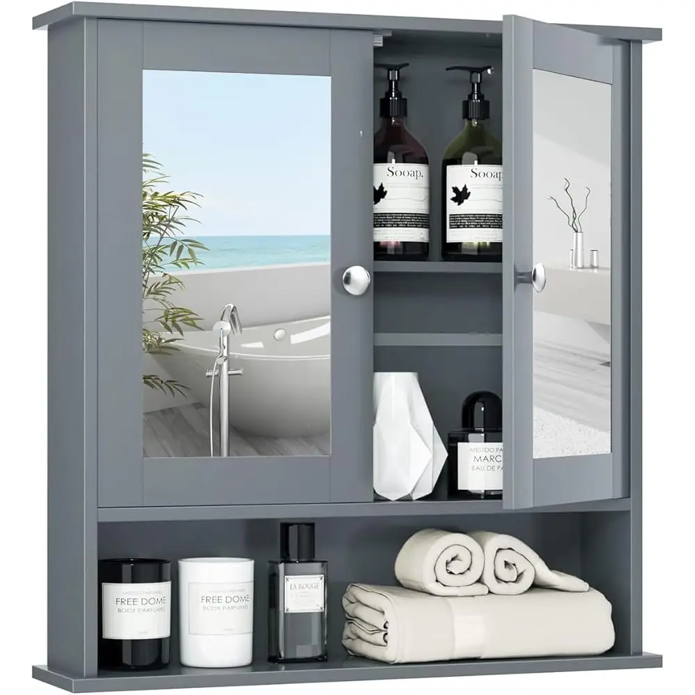 Bathroom Medicine Cabinet, Bathroom Wall Cabinet With 2 Mirror Doors & Adjustable Shelf, Over Toilet Storage, Wood Wall Mounted
Bathroom Medicine Cabinet, Bathroom Wall Cabinet With 2 Mirror Doors & Adjustable Shelf, Over Toilet Storage, Wood Wall Mounted