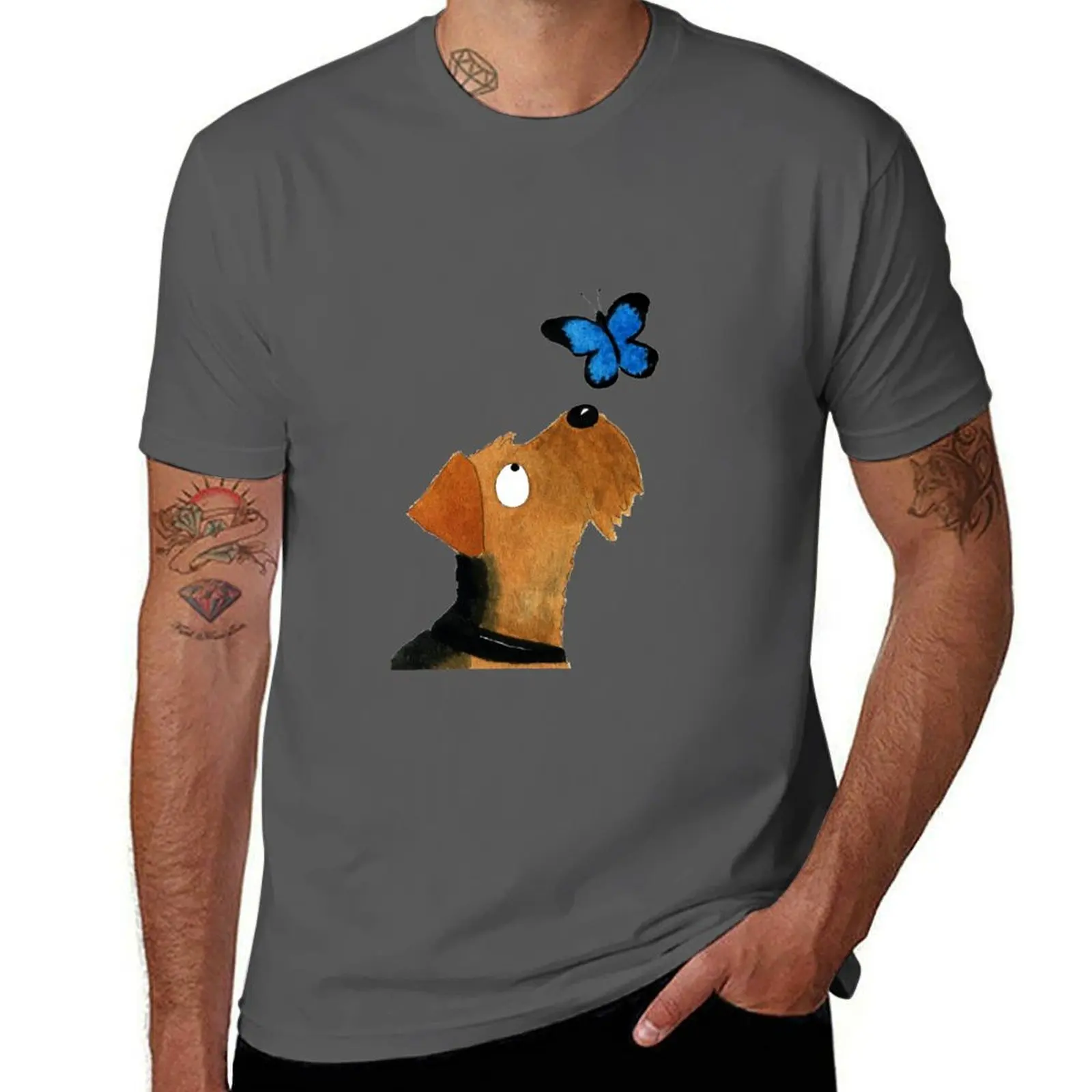 Airedale Terrier Dog & Blue Butterfly T-Shirt Abstract Pattern Print Top
Airedale Terrier Dog & Blue Butterfly T-Shirt Abstract Pattern Print Top