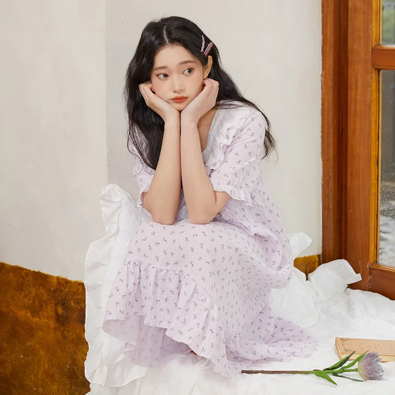 Summer Floral Pure Cotton Nightgown Sweet Princess Sleepwear Nightwear Women Fairy Half Sleeve Nightdress Sexy Long Night Dress
Summer Floral Pure Cotton Nightgown Sweet Princess Sleepwear Nightwear Women Fairy Half Sleeve Nightdress Sexy Long Night Dress