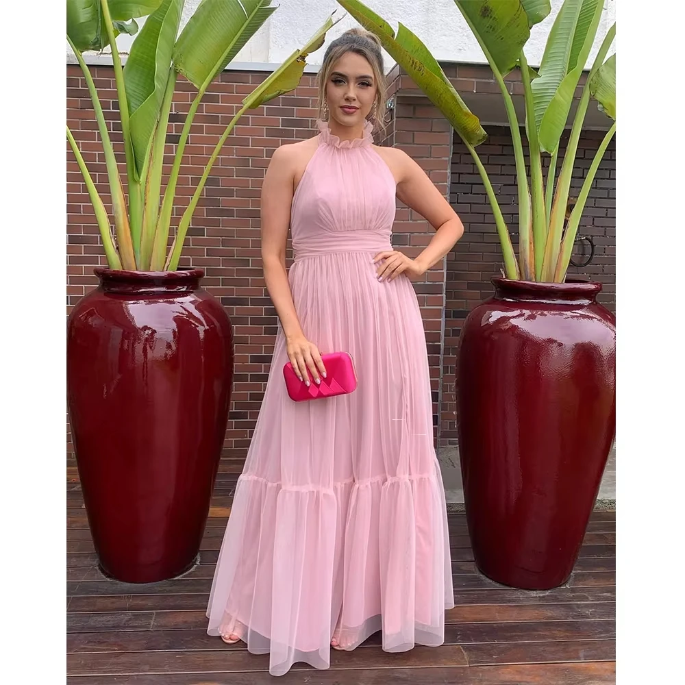 Customized Multi-Layered A-line Mesh Fabric robes de soirée Halter Neck Sleeveless Party Dresses Ankle-Length Prom Dresses 2025
Customized Multi-Layered A-line Mesh Fabric robes de soirée Halter Neck Sleeveless Party Dresses Ankle-Length Prom Dresses 2025