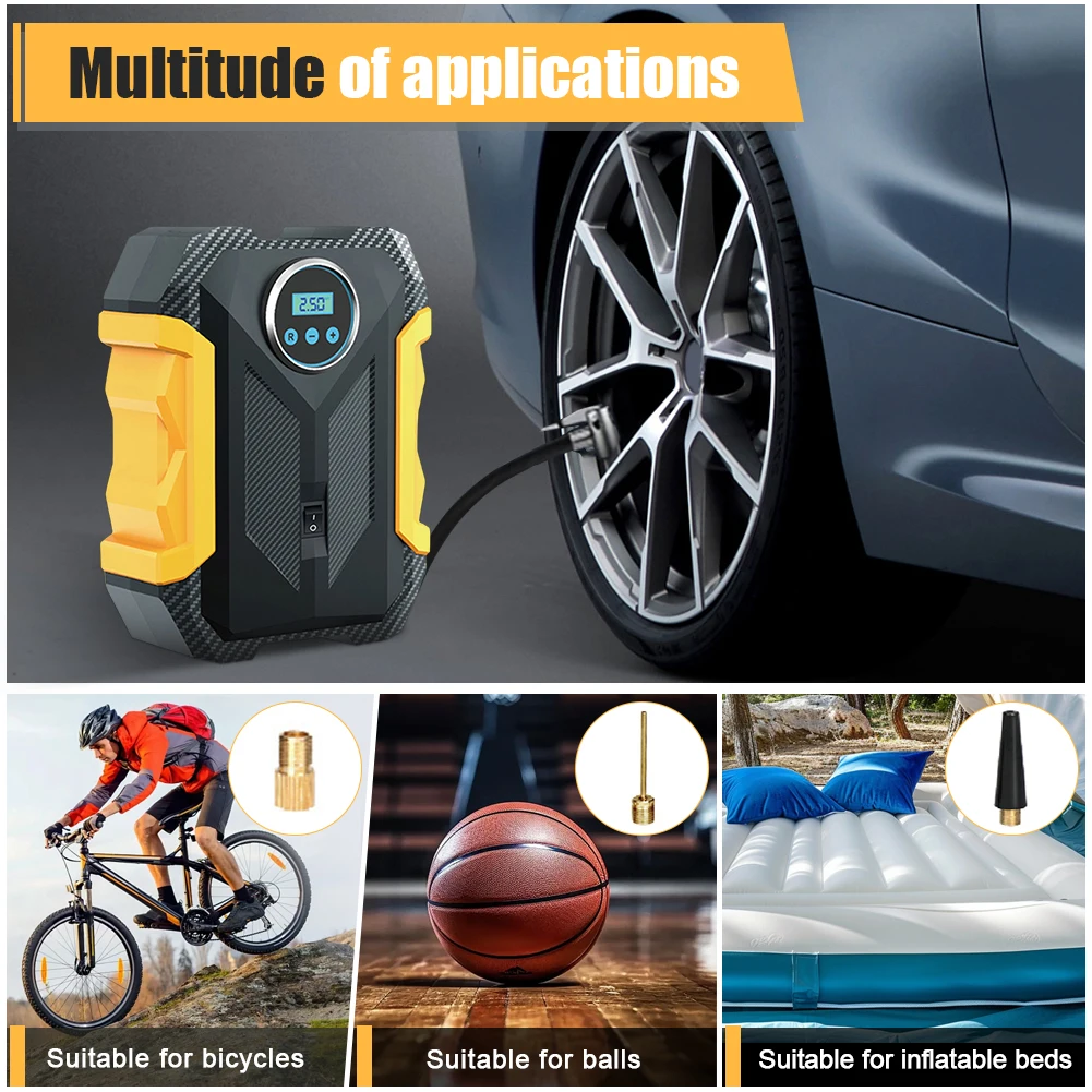 150PSI Portable Car Inflator Pump with LED Light Car Tire Inflator Digital Display Electric Air Pump for Automobile Bicycle Ball
150PSI Portable Car Inflator Pump with LED Light Car Tire Inflator Digital Display Electric Air Pump for Automobile Bicycle Ball