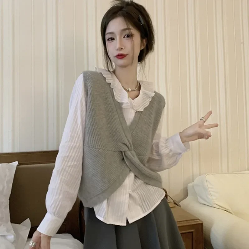 Нежный свитер с v-образным вырезом, жилеты, женская верхняя одежда, универсальная элегантная новая мода, нежный трикотаж в корейском стиле, классический винтажный Ulzzang Ins 
Нежный свитер с v-образным вырезом, жилеты, женская верхняя одежда, универсальная элегантная новая мода, нежный трикотаж в корейском стиле, классический винтажный Ulzzang Ins