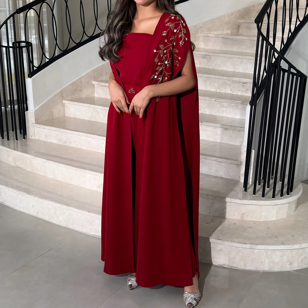 Temperament Jersey Straight Cap Sleeve Crystal Evening Dress Strapless Floor Length Watteau Train Burgundy Vestidos de fiesta
Temperament Jersey Straight Cap Sleeve Crystal Evening Dress Strapless Floor Length Watteau Train Burgundy Vestidos de fiesta