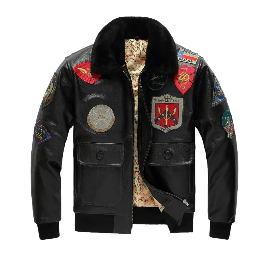 Black Winter Leather Jacket Men Military Style Wool Collar Genuine Natural Thick Cowhide Warm G1 Flight Leather Coat
Black Winter Leather Jacket Men Military Style Wool Collar Genuine Natural Thick Cowhide Warm G1 Flight Leather Coat