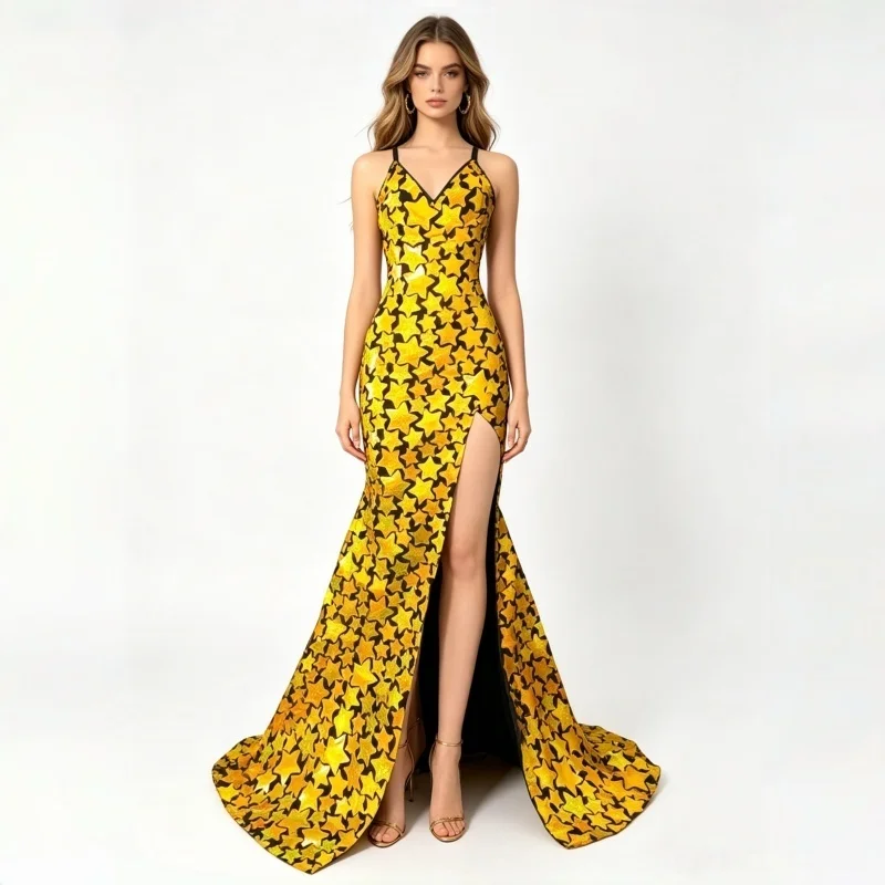 Women Singer Stage Performance Gold Laser Sequins Split Long Dress Birthday Party Celebrate Show Dance Costume
Women Singer Stage Performance Gold Laser Sequins Split Long Dress Birthday Party Celebrate Show Dance Costume