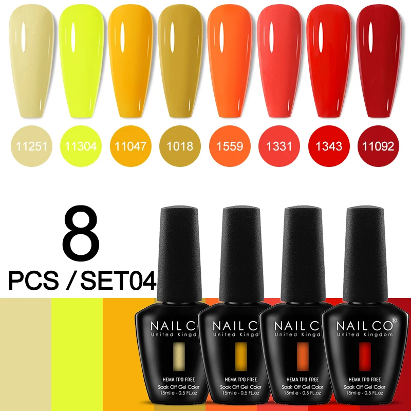 NAILCO Nail Gel Polish 8PCS Set Neon Nail Art Spring Summer Semi Permanent Varnish Kit For Manicure Hybrid Soak Off UV LED Gel
NAILCO Nail Gel Polish 8PCS Set Neon Nail Art Spring Summer Semi Permanent Varnish Kit For Manicure Hybrid Soak Off UV LED Gel
