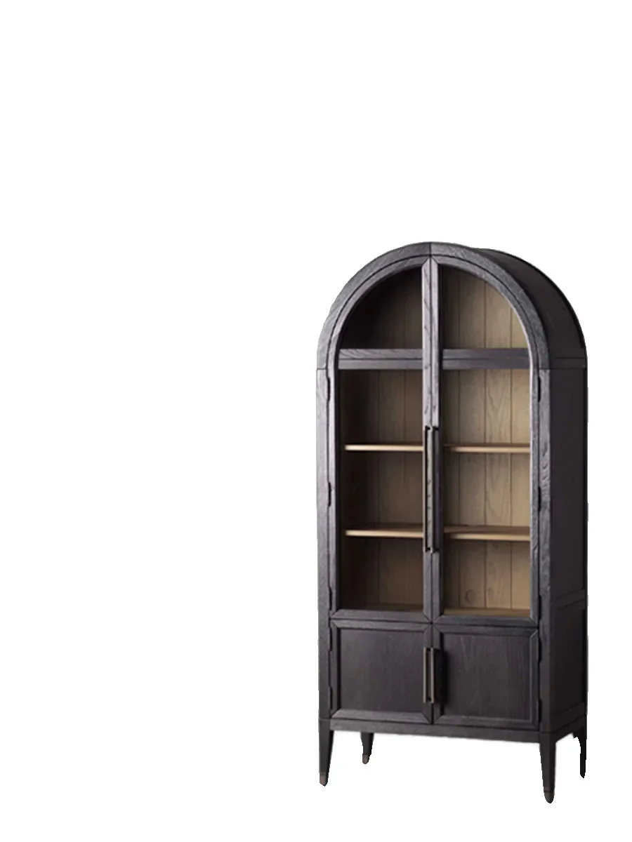 Solid wood bookcase Nordic side cabinet black arched glass door decorative bookshelf French retro wine cabinet
Solid wood bookcase Nordic side cabinet black arched glass door decorative bookshelf French retro wine cabinet