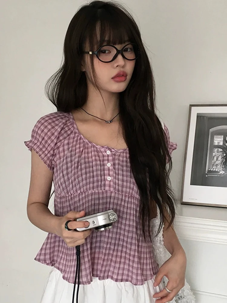 Korean Style Summer Vintage Plaid Short Sleeve Shirt Casual Slim Fit round Neck Top Commute Fashion Regular Thickness
Korean Style Summer Vintage Plaid Short Sleeve Shirt Casual Slim Fit round Neck Top Commute Fashion Regular Thickness