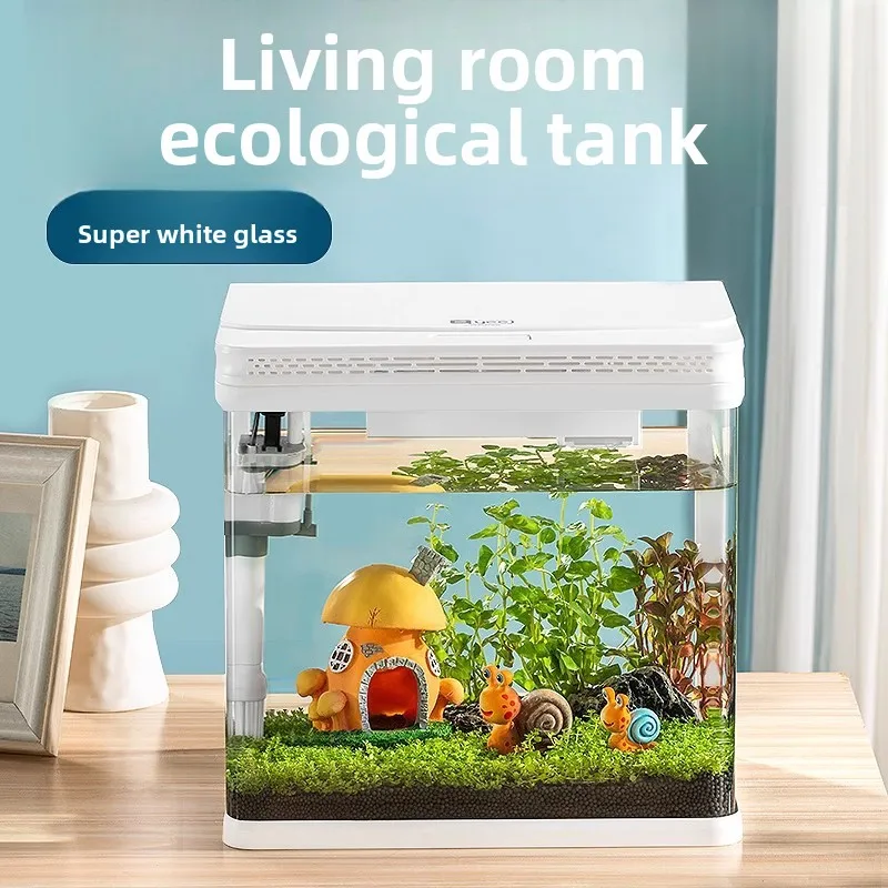 Mini Glass Aquarium for Living Room Ultra White Goldfish Tank with Built in Water Circulation
Mini Glass Aquarium for Living Room Ultra White Goldfish Tank with Built in Water Circulation
