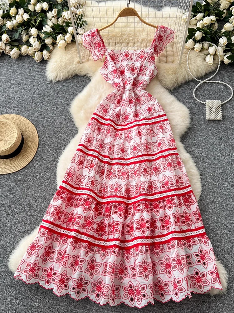 2025 Summer Sweet Retro Square Collar Dresses Elegant Slim Hollow Embroidery A-line Dress Sleeveless Print Party Long Dress
2025 Summer Sweet Retro Square Collar Dresses Elegant Slim Hollow Embroidery A-line Dress Sleeveless Print Party Long Dress