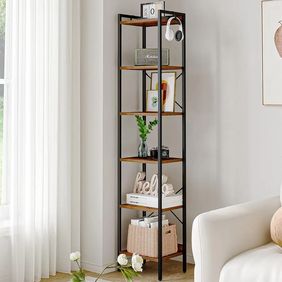 Bookshelf, Book Shelf, Industrial Bookcase with 2 Hooks, Coner Shelf Storage Organizer for Home Office, Living Room, Bedroom, K
Bookshelf, Book Shelf, Industrial Bookcase with 2 Hooks, Coner Shelf Storage Organizer for Home Office, Living Room, Bedroom, K