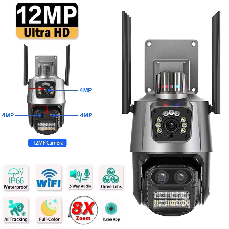 4K 12MP WIFI Camera Outdoor 8X Zoom Three Lens Dual Screen Audio Home Security PTZ Camera Auto Tracking CCTV Video Surveillance
4K 12MP WIFI Camera Outdoor 8X Zoom Three Lens Dual Screen Audio Home Security PTZ Camera Auto Tracking CCTV Video Surveillance