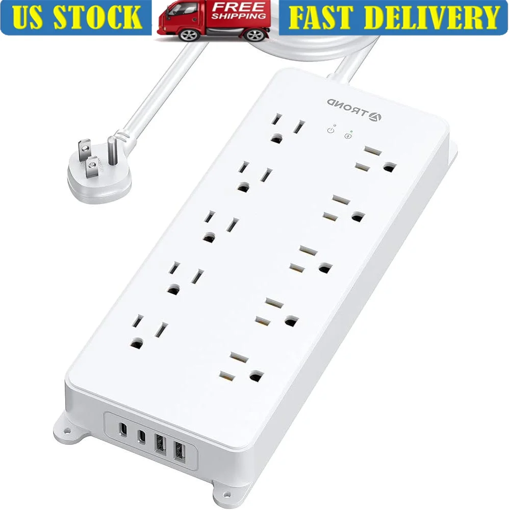 Surge Protector Power Strip 15ft Extension Cord 10 AC Outlets 4 USB Ports Wall Mount 4000J Surge Protection Heavy Duty
Surge Protector Power Strip 15ft Extension Cord 10 AC Outlets 4 USB Ports Wall Mount 4000J Surge Protection Heavy Duty