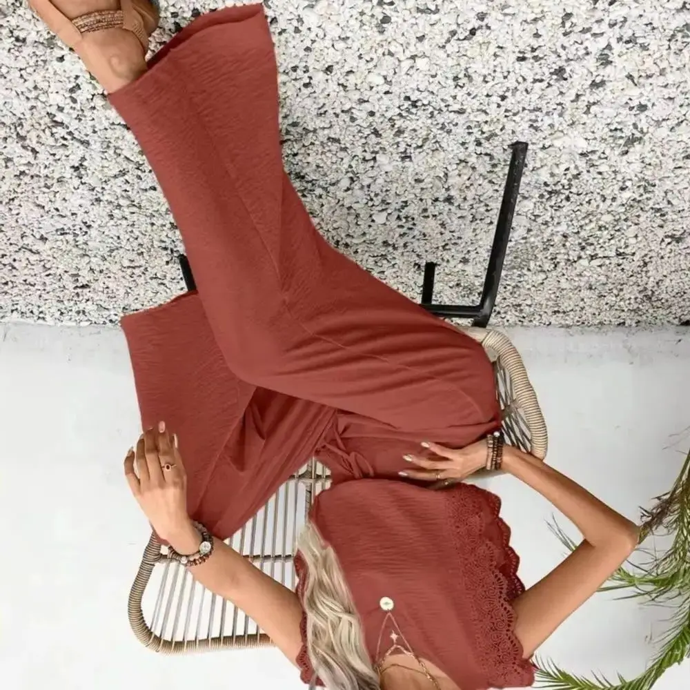 2025 Women's Summer 2 Piece Outfit Hollow Lace Trim Sleeveless Tank Top And Wide Leg Pants Set Beach Travel Tracksuit Casual Lou
2025 Women's Summer 2 Piece Outfit Hollow Lace Trim Sleeveless Tank Top And Wide Leg Pants Set Beach Travel Tracksuit Casual Lou