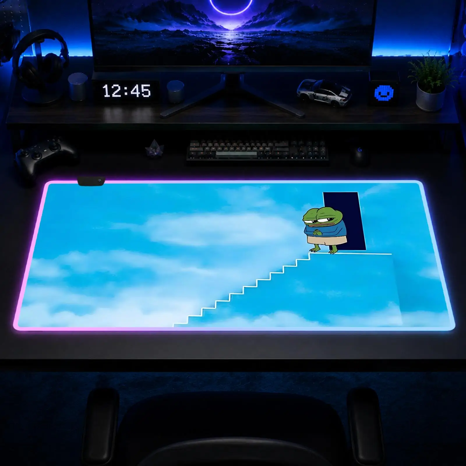 Pepe Frog Mouse Pad Gaming Anime Mouse Pad XXL RGB Desk Mats LED Table Pads Backlit Rubber Desktop