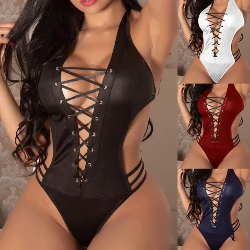 Sexy Women's PU Leather Binding Set Strapless Halter Lace Intimate Outfit Black Gothic Nightwear Erotic Teasing Costume
Sexy Women's PU Leather Binding Set Strapless Halter Lace Intimate Outfit Black Gothic Nightwear Erotic Teasing Costume