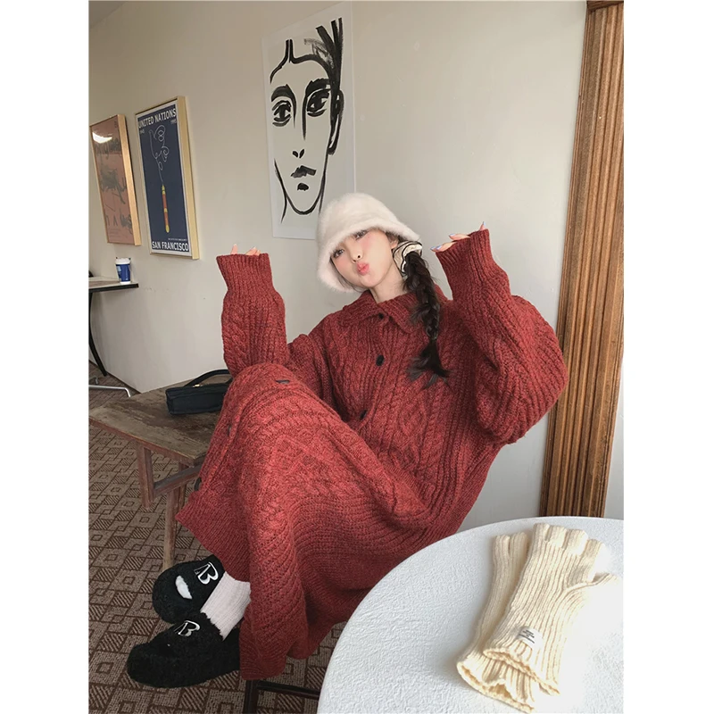 Streetwear Long Knitted Cardigan Women Oversized Sweater Coat Korean Single-Breasted Knitwear Jacket Winter Thick Casual Jumpers
Streetwear Long Knitted Cardigan Women Oversized Sweater Coat Korean Single-Breasted Knitwear Jacket Winter Thick Casual Jumpers