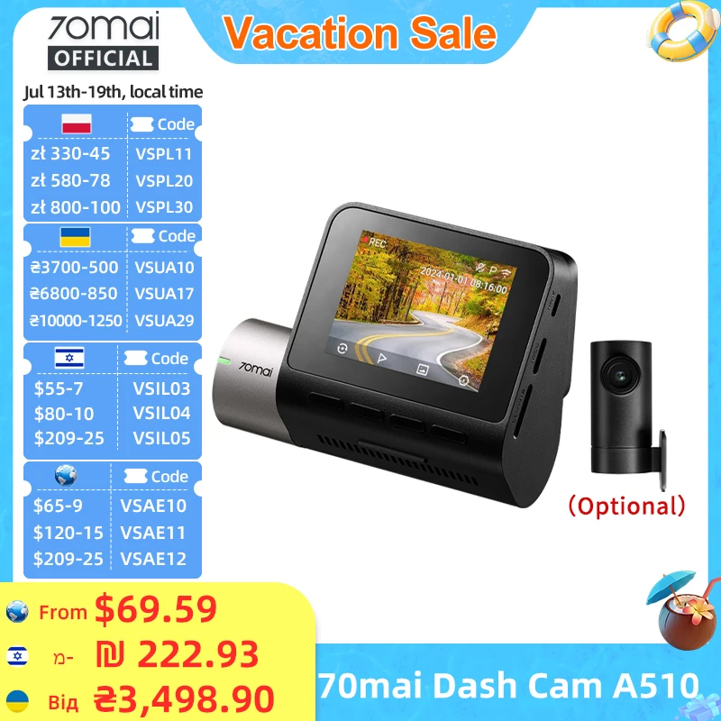 Global Version 70mai Dash Cam A510 1944P 3K Image HDR GPS ADAS 140FOV 24H Parking 4G Car DVR 70mai A510 Support Rear Cam
Global Version 70mai Dash Cam A510 1944P 3K Image HDR GPS ADAS 140FOV 24H Parking 4G Car DVR 70mai A510 Support Rear Cam