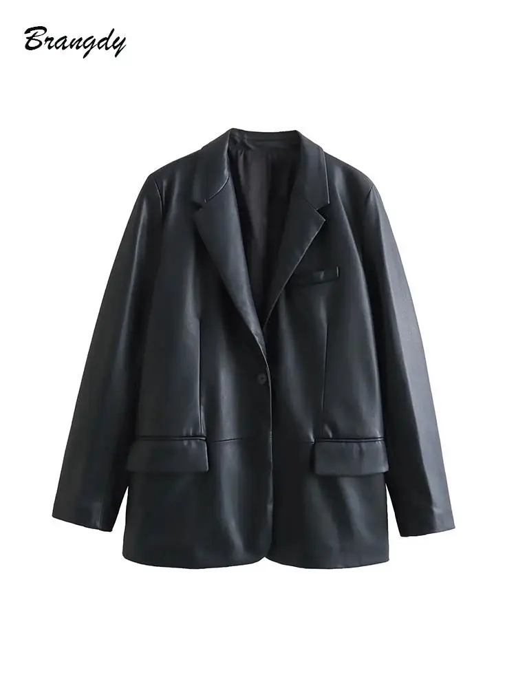 Traf Fashion Notched Black PU Blazers Women Faux Leather Casual Jackets Elegant Single Button Suits Female Ladies Outwear Coats
Traf Fashion Notched Black PU Blazers Women Faux Leather Casual Jackets Elegant Single Button Suits Female Ladies Outwear Coats
