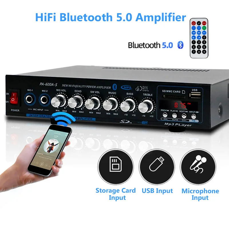 High-power Professional HiFi Bluetooth 5.0 Amplifier USB/Storage Card Input Car Home Amplifier Surround Sound Remote Control
High-power Professional HiFi Bluetooth 5.0 Amplifier USB/Storage Card Input Car Home Amplifier Surround Sound Remote Control