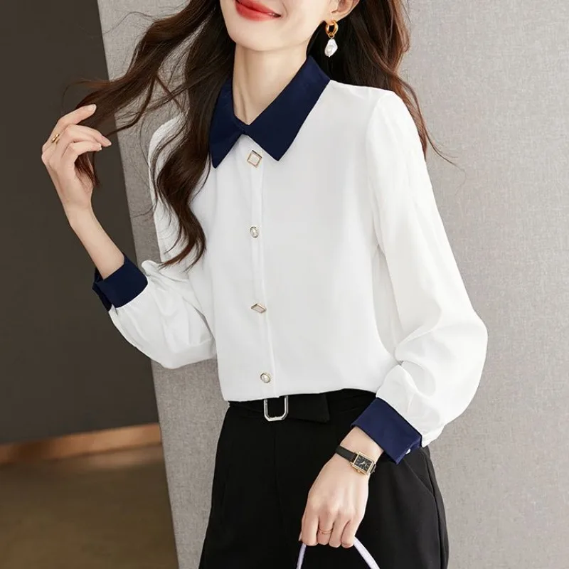 Fashion Contrasting Colors Temperament Chiffon Long Sleeve Shirts Women Spring Summer Simplicity Office Lady All-match Tops
Fashion Contrasting Colors Temperament Chiffon Long Sleeve Shirts Women Spring Summer Simplicity Office Lady All-match Tops