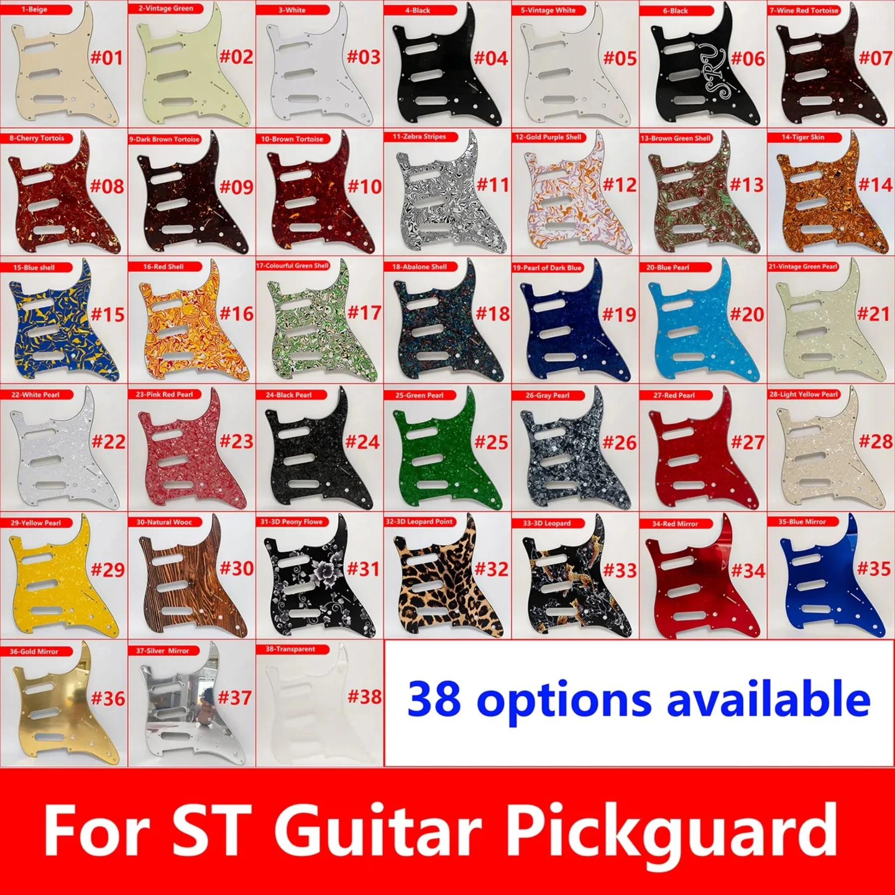 SSS Guitar Pickguard 11 Hole Scratch Plate For ST with Screws, 38 Colors Available Guitar Accessoires
SSS Guitar Pickguard 11 Hole Scratch Plate For ST with Screws, 38 Colors Available Guitar Accessoires