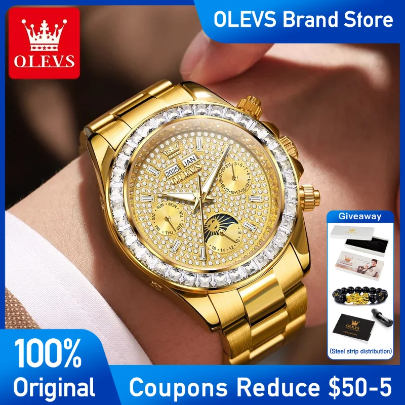 OLEVS 7038 Mens Watch Luxury Automatic Mechanical Watch Diamond Dial Waterproof Luminous Moon Phase Dual Calendar Brand Reloj 
OLEVS 7038 Mens Watch Luxury Automatic Mechanical Watch Diamond Dial Waterproof Luminous Moon Phase Dual Calendar Brand Reloj