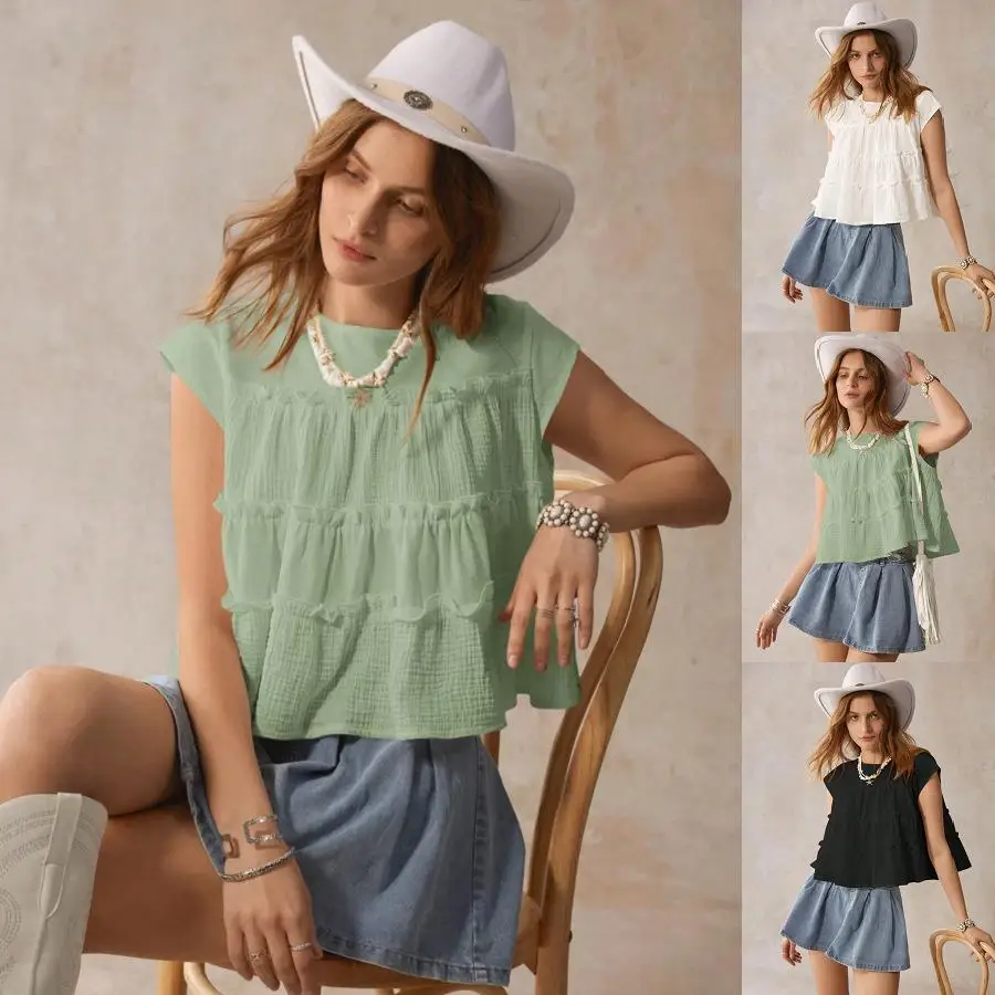 Women's Patchwork Doll Shirt Sweet Style Short Sleeve Casual Feminine Design Non-deformable Fabric Pure Color Folded
Women's Patchwork Doll Shirt Sweet Style Short Sleeve Casual Feminine Design Non-deformable Fabric Pure Color Folded