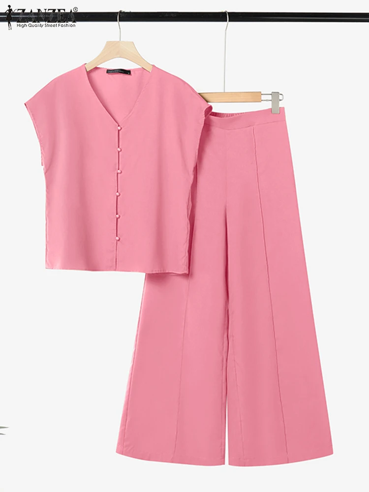 ZANZEA Loose Cap Sleeve V-Neck Tops 2PCS Outfits Wide Leg Pants 2025 Summer Casual Solid 2 Piece Sets Woman Commute Pant Sets
ZANZEA Loose Cap Sleeve V-Neck Tops 2PCS Outfits Wide Leg Pants 2025 Summer Casual Solid 2 Piece Sets Woman Commute Pant Sets