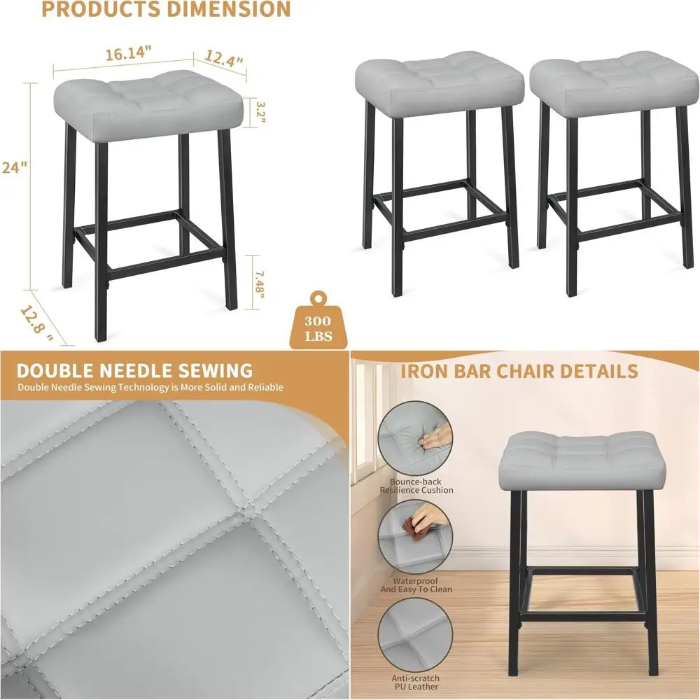 Pair of 24 Light Grey Upholstered Padded Metal Bar Stools for Kitchen Counter
Pair of 24 Light Grey Upholstered Padded Metal Bar Stools for Kitchen Counter