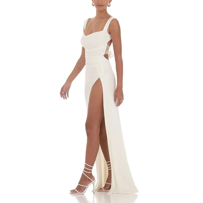Fashion Ivory Spaghetti-Straps Formal Evening Dresses Backless Tulle Bow Side Slit Prom Dresses Customized فساتين سهرة
Fashion Ivory Spaghetti-Straps Formal Evening Dresses Backless Tulle Bow Side Slit Prom Dresses Customized فساتين سهرة 