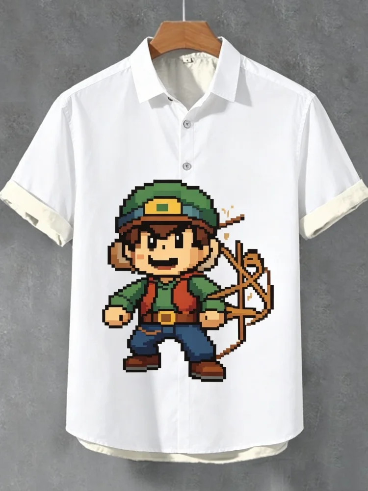 Men's Retro Pixel Game Character Print Short Sleeve Henley Shirt, Loose Comfort Casual 3-Button Pullover, Breathable Summer Blou
Men's Retro Pixel Game Character Print Short Sleeve Henley Shirt, Loose Comfort Casual 3-Button Pullover, Breathable Summer Blou