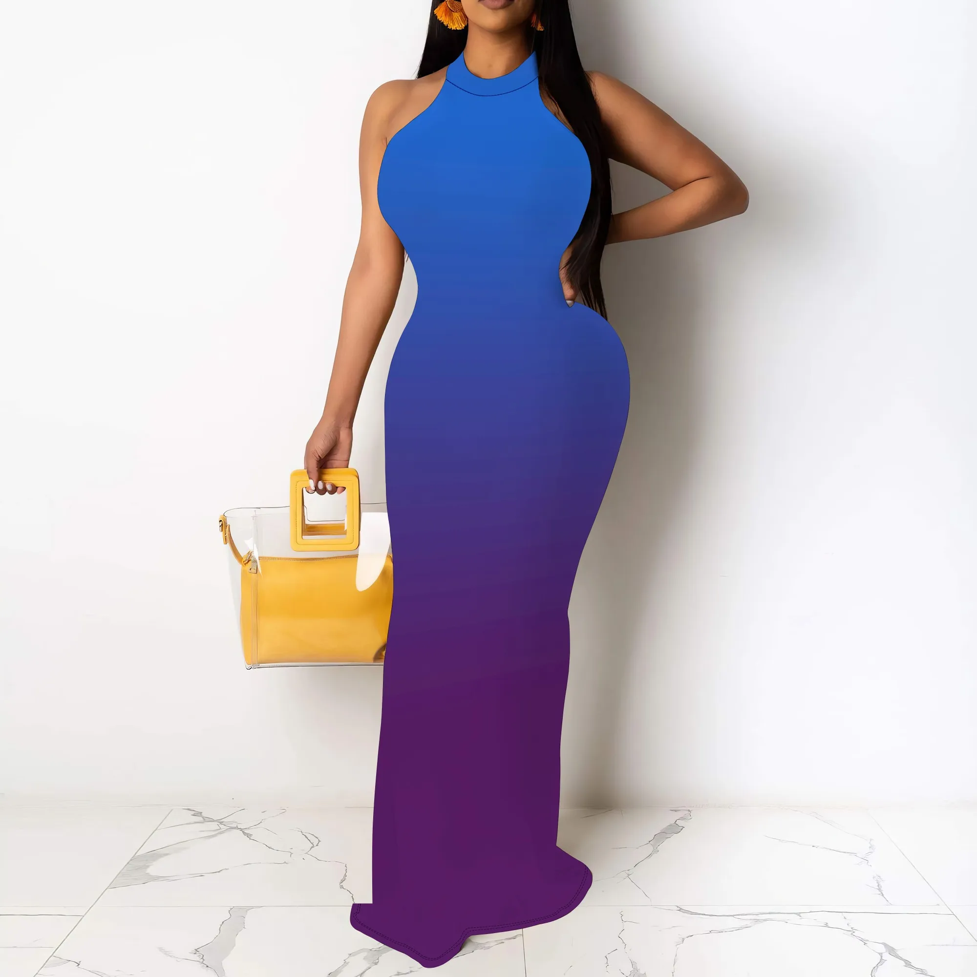 Gradient Blue to Purple Halter Neck Maxi Dress Sleeveless Summer Slim Long Dress Women Party Wear
Gradient Blue to Purple Halter Neck Maxi Dress Sleeveless Summer Slim Long Dress Women Party Wear
