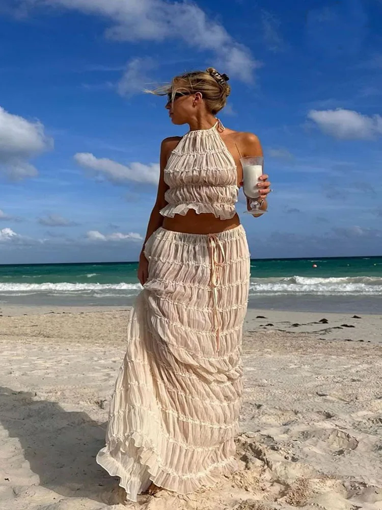 ZQLC-Sleeveless Backless Tops and Long Skirts two piece set for women, Hang Neck Style 2024 Spring Summer Female 2 Piece Set
ZQLC-Sleeveless Backless Tops and Long Skirts two piece set for women, Hang Neck Style 2024 Spring Summer Female 2 Piece Set