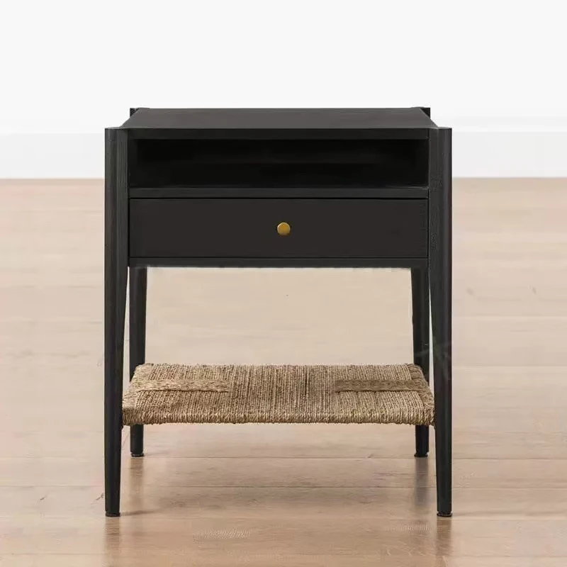American retro solid wood bedside table Post-modern simple bedroom braided rattan bedside table French black decorative locker
American retro solid wood bedside table Post-modern simple bedroom braided rattan bedside table French black decorative locker