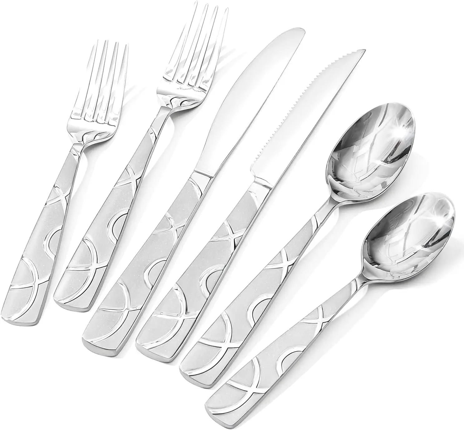 48-Piece Stainless Steel Flatware Set with Steak Knives, Mirror Polished, Dishwasher Safe, Service for 8
48-Piece Stainless Steel Flatware Set with Steak Knives, Mirror Polished, Dishwasher Safe, Service for 8