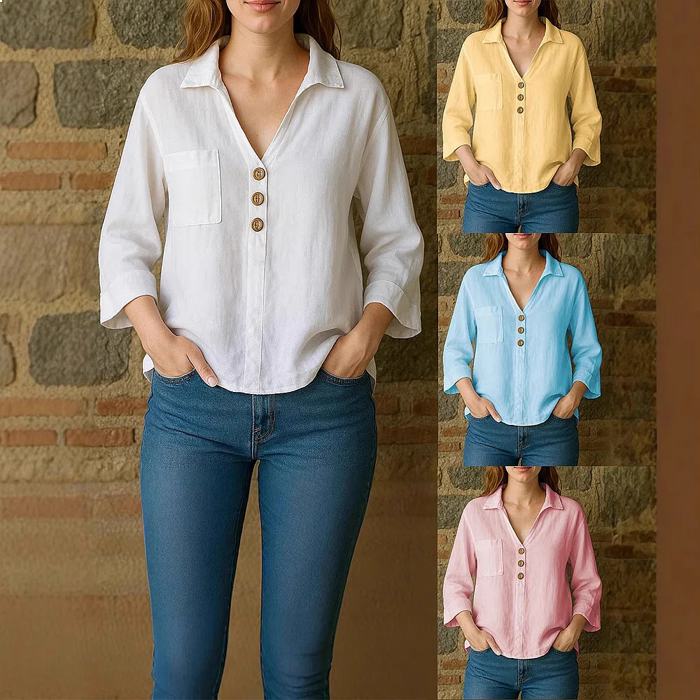 Spring Summer Casual Loose Fit Shirts Blouse Tops Solid Color Turn Down Collar Women Tops Shirts
Spring Summer Casual Loose Fit Shirts Blouse Tops Solid Color Turn Down Collar Women Tops Shirts