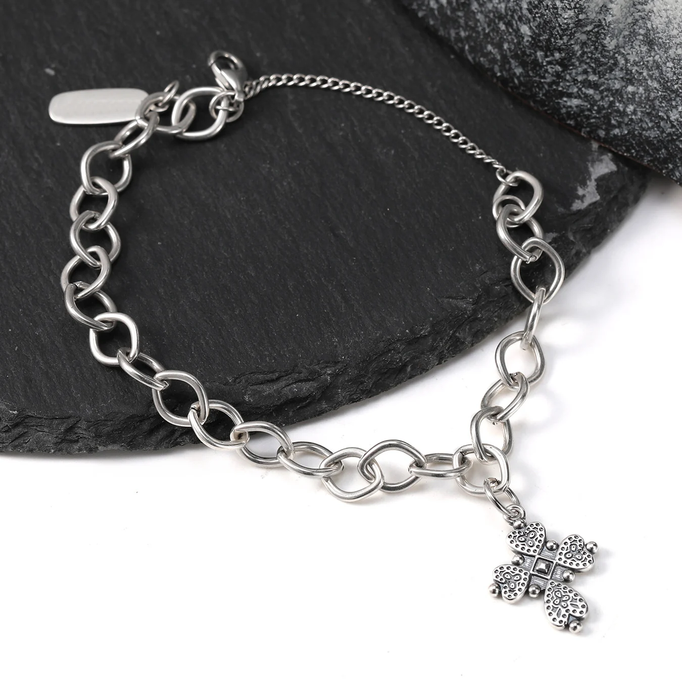 Genuine 925 sterling silver Forged Link Charm Bracelet paired with Sincerely dedicate to the cross pendant
Genuine 925 sterling silver Forged Link Charm Bracelet paired with Sincerely dedicate to the cross pendant