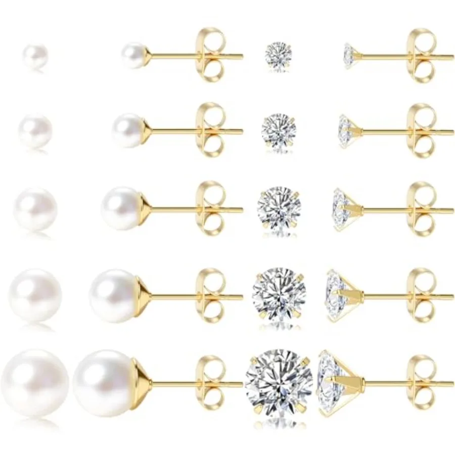 10 Pairs 14K Gold Plated Stud Earrings for Women, Pearl Ball Cubic Zirconia Hypoallergenic Jewelry Sets Piercing Studs Earrings
10 Pairs 14K Gold Plated Stud Earrings for Women, Pearl Ball Cubic Zirconia Hypoallergenic Jewelry Sets Piercing Studs Earrings