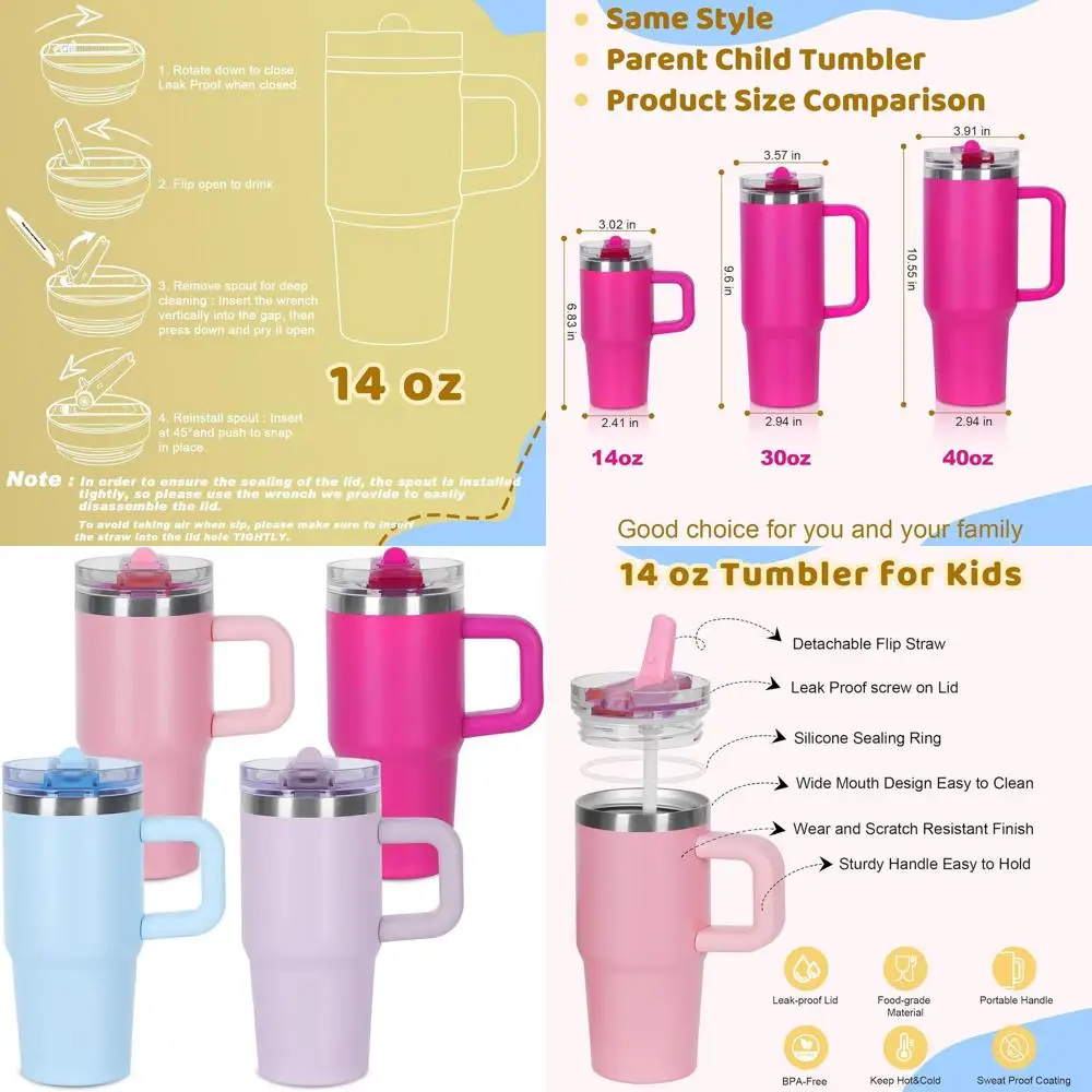 Leak-Proof 14oz Stainless Steel Tumbler with Detachable Straw Lid & Handle, Keeps Drinks Cold or Hot, Available in Pink, Hot Pin
Leak-Proof 14oz Stainless Steel Tumbler with Detachable Straw Lid & Handle, Keeps Drinks Cold or Hot, Available in Pink, Hot Pin